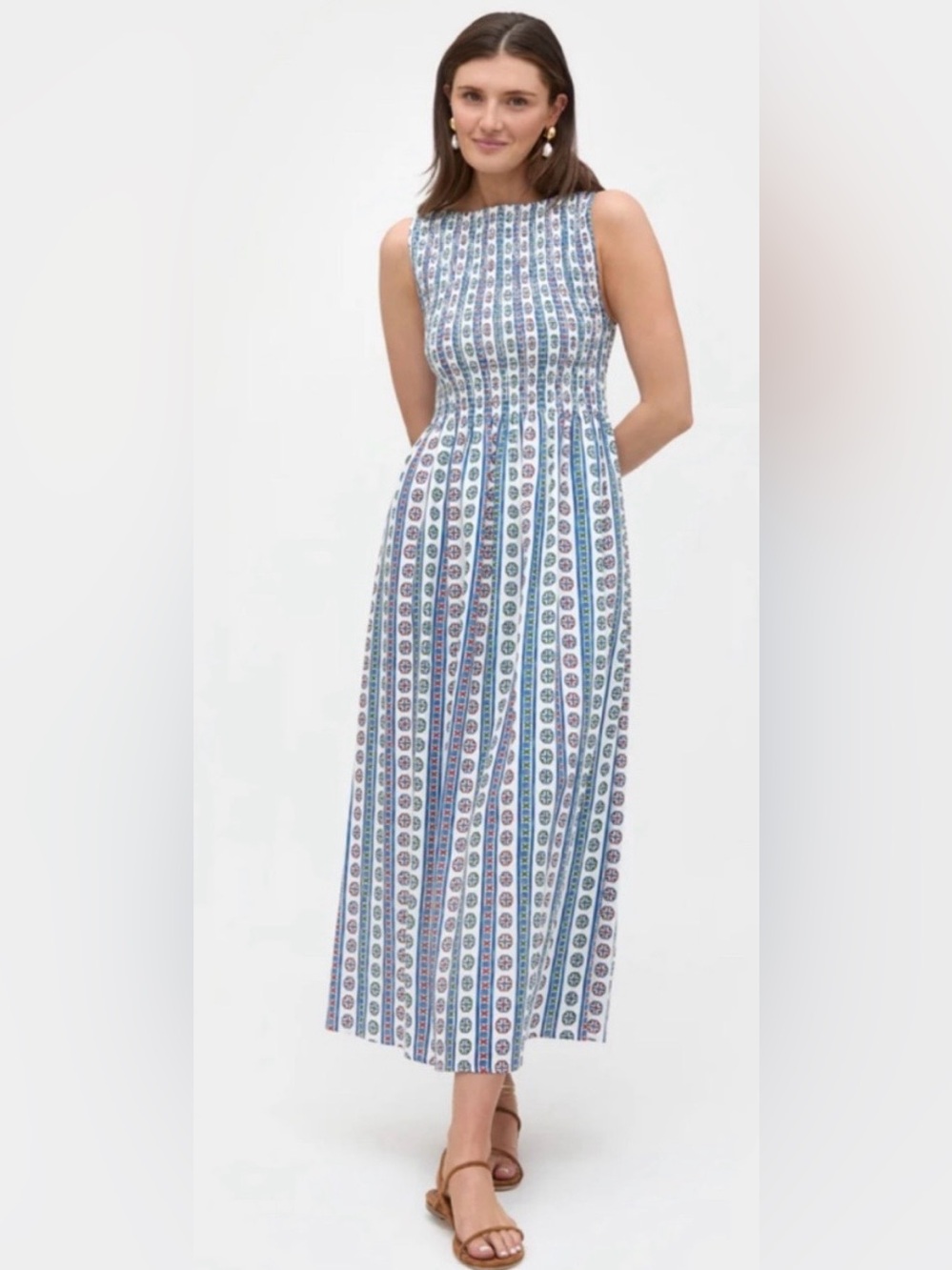 Hill House Cosima patterned linen blend nap dress